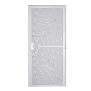 US Door and Fence 32 in. x 80 in. Nuevo Dia White Steel Surface Mount Outswing Security Door with Perforated Steel Screen Inlay